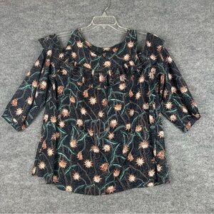 Entro L boho floral cold-shoulder ruffle top – black & rust